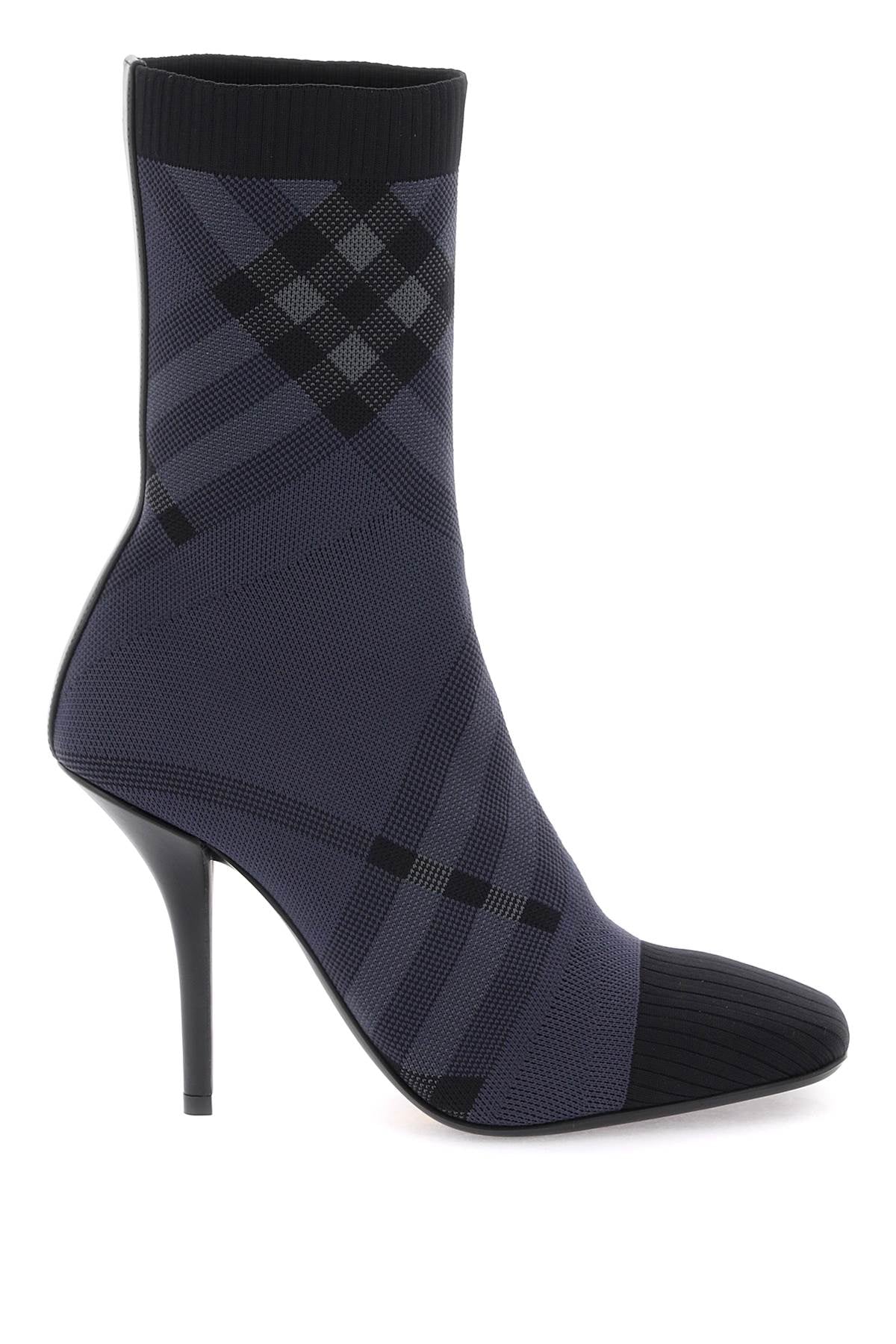 Burberry Check Knit Ankle Boots   Grigio