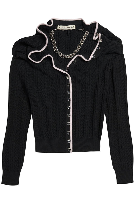 Y Project Merino Wool Cardigan With Necklace   Nero