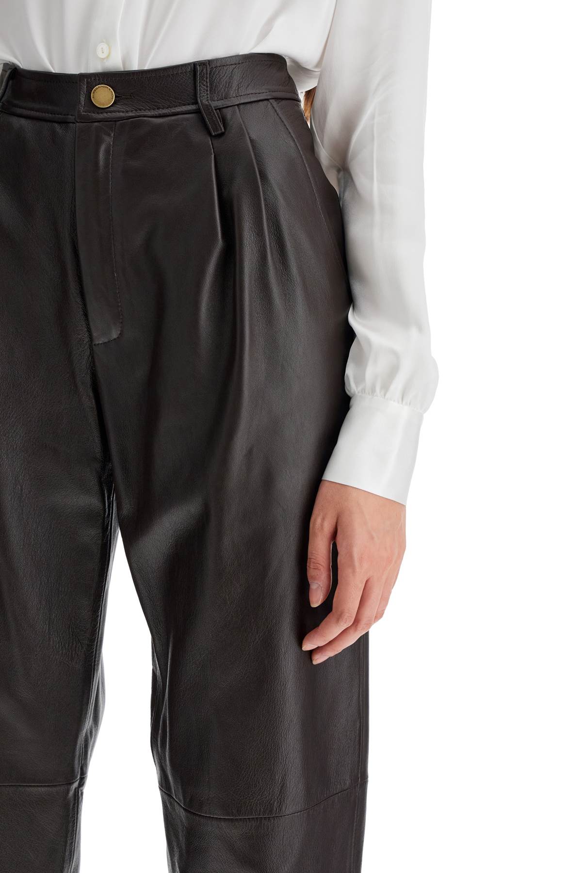 Alessandra Rich Leather Carrot Shaped Pants   Brown