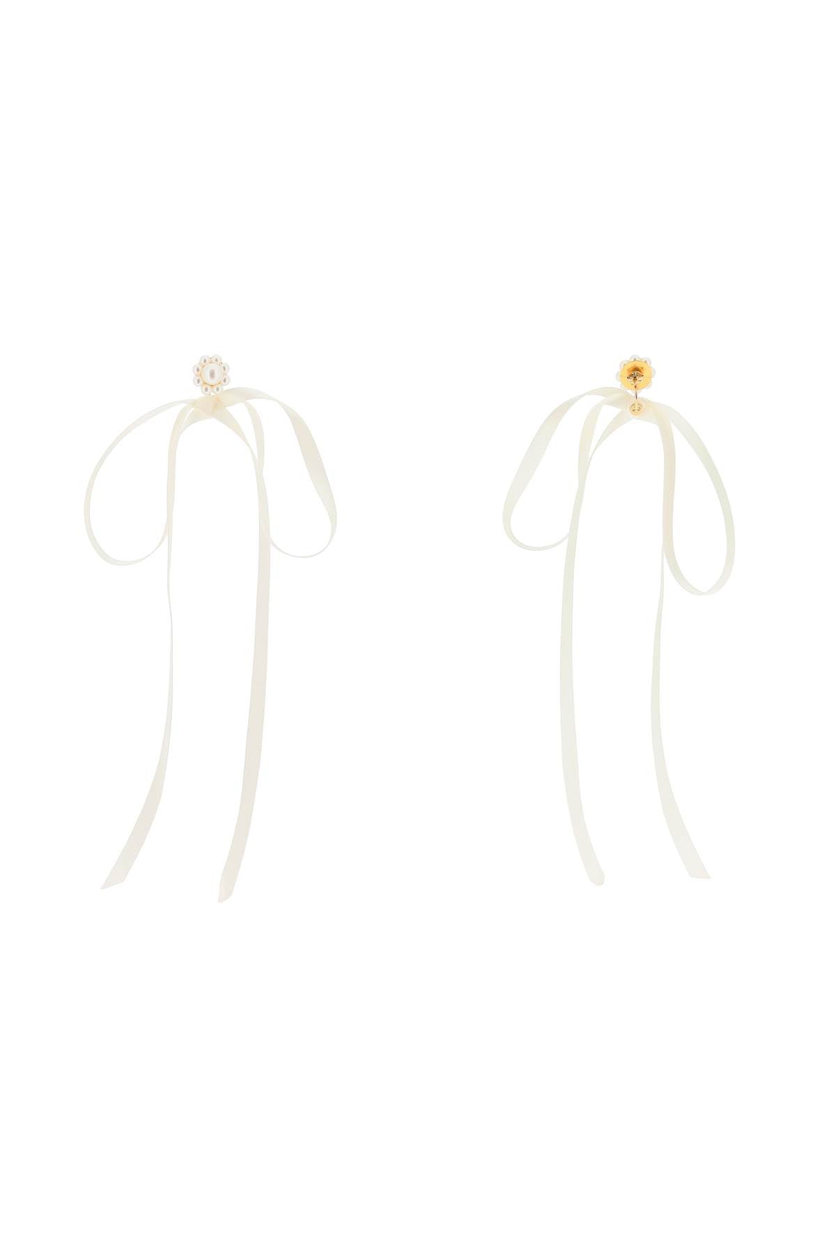 Simone Rocha Button Pearl Earrings With Bow Detail.   White