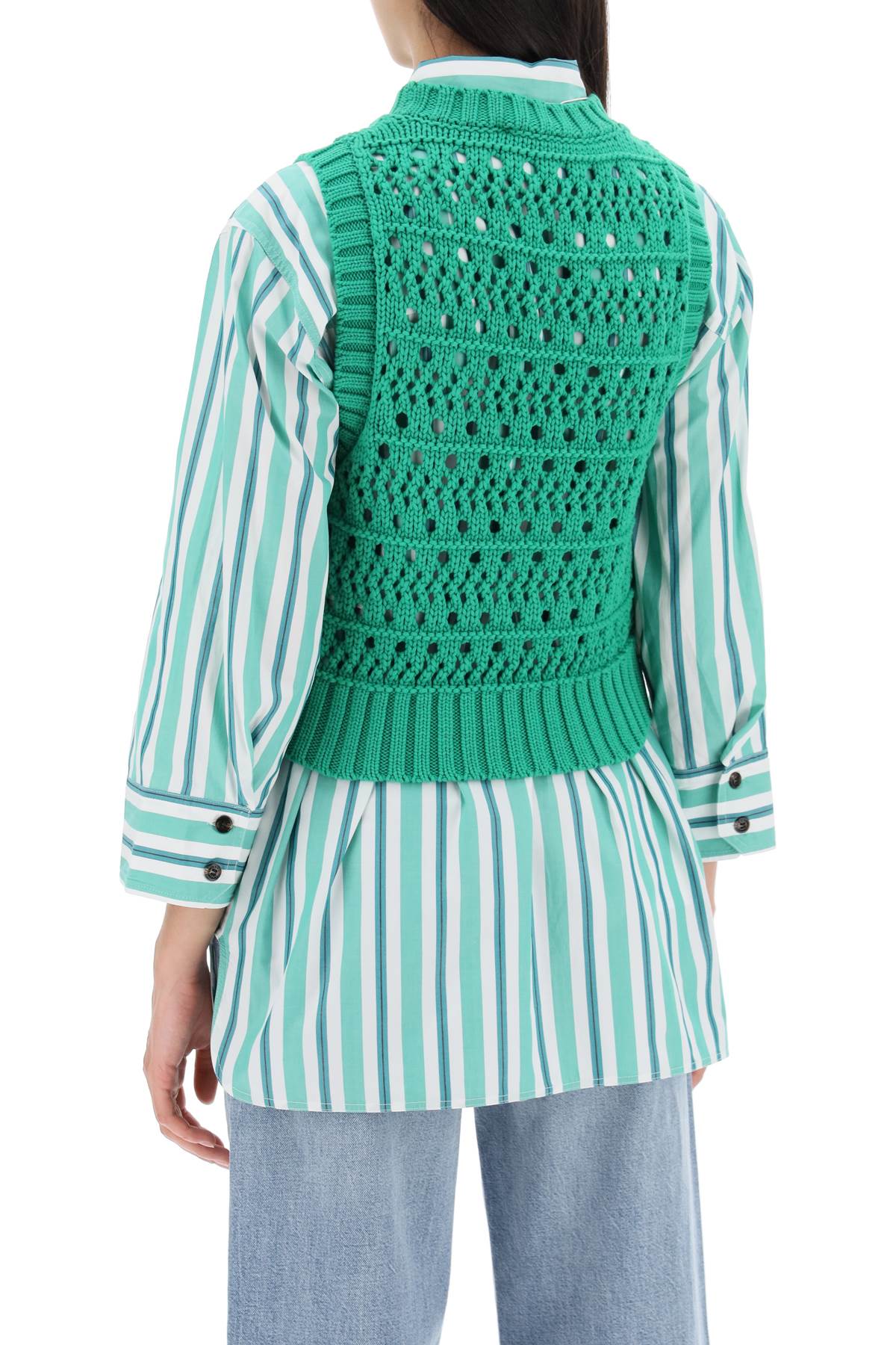 Ganni Open Stitch Knitted Vest With Logo   Green