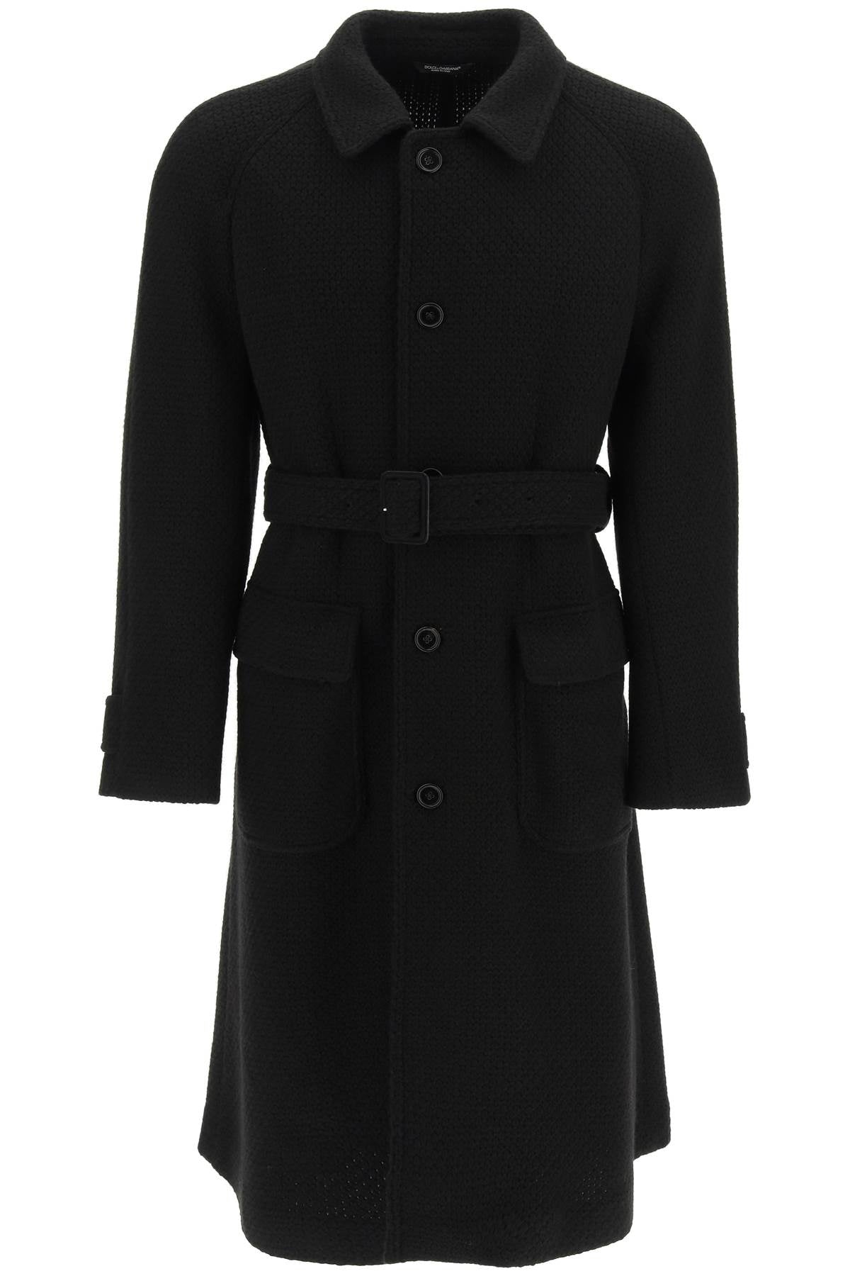 Dolce & Gabbana Tailored Wool Blend Knit Coat   Black