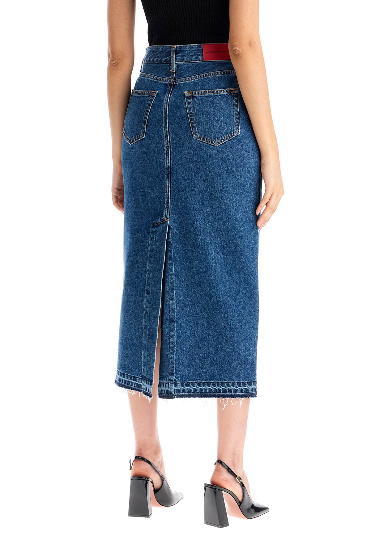Alessandra Rich "denim Midi Skirt With Rhin   Blue