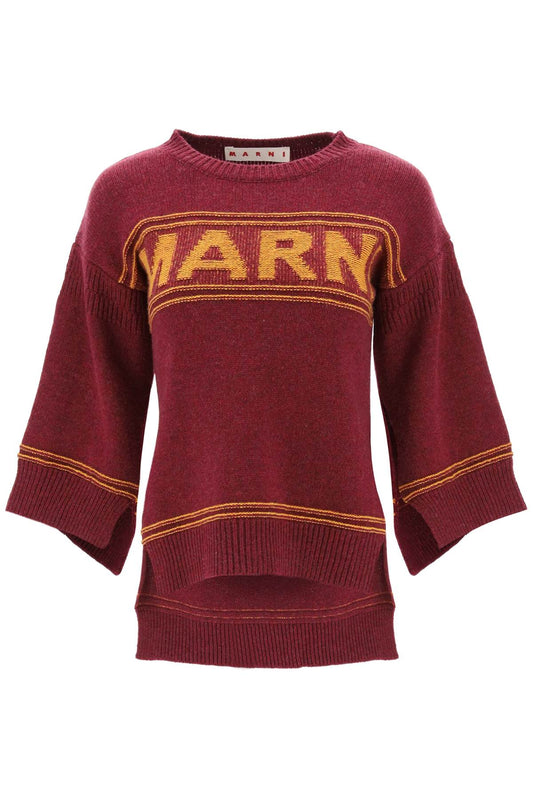 Marni Sweater In Jacquard Knit With Logo   Rosso