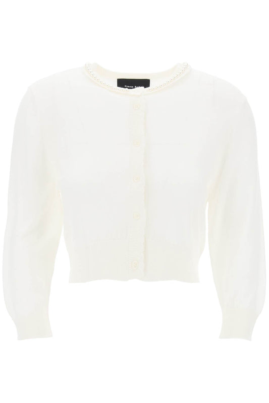 Simone Rocha Replace With Double Quotecropped Cardigan With Pearl   White