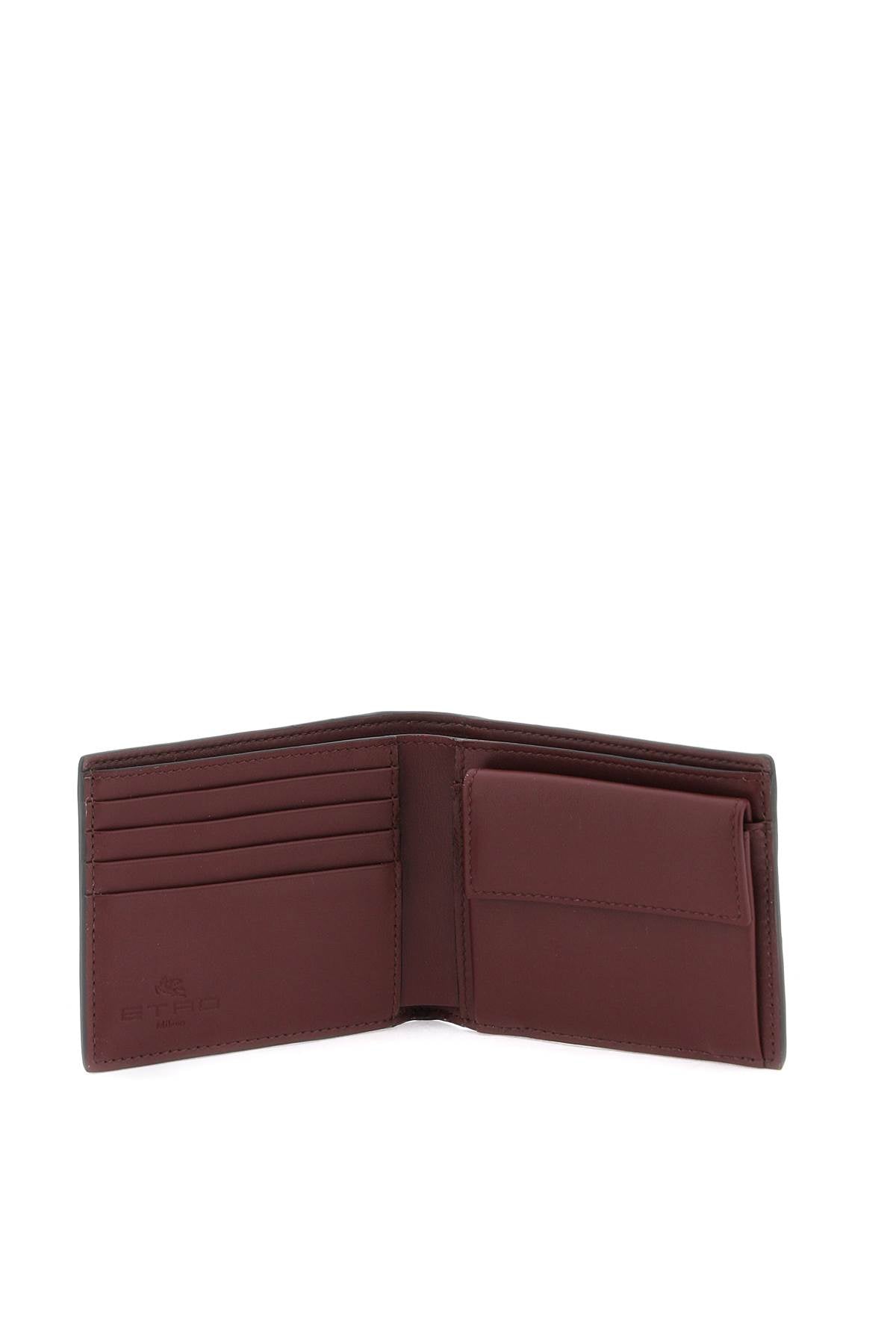 Etro Paisley Bifold Wallet With Pegaso Logo   Marrone