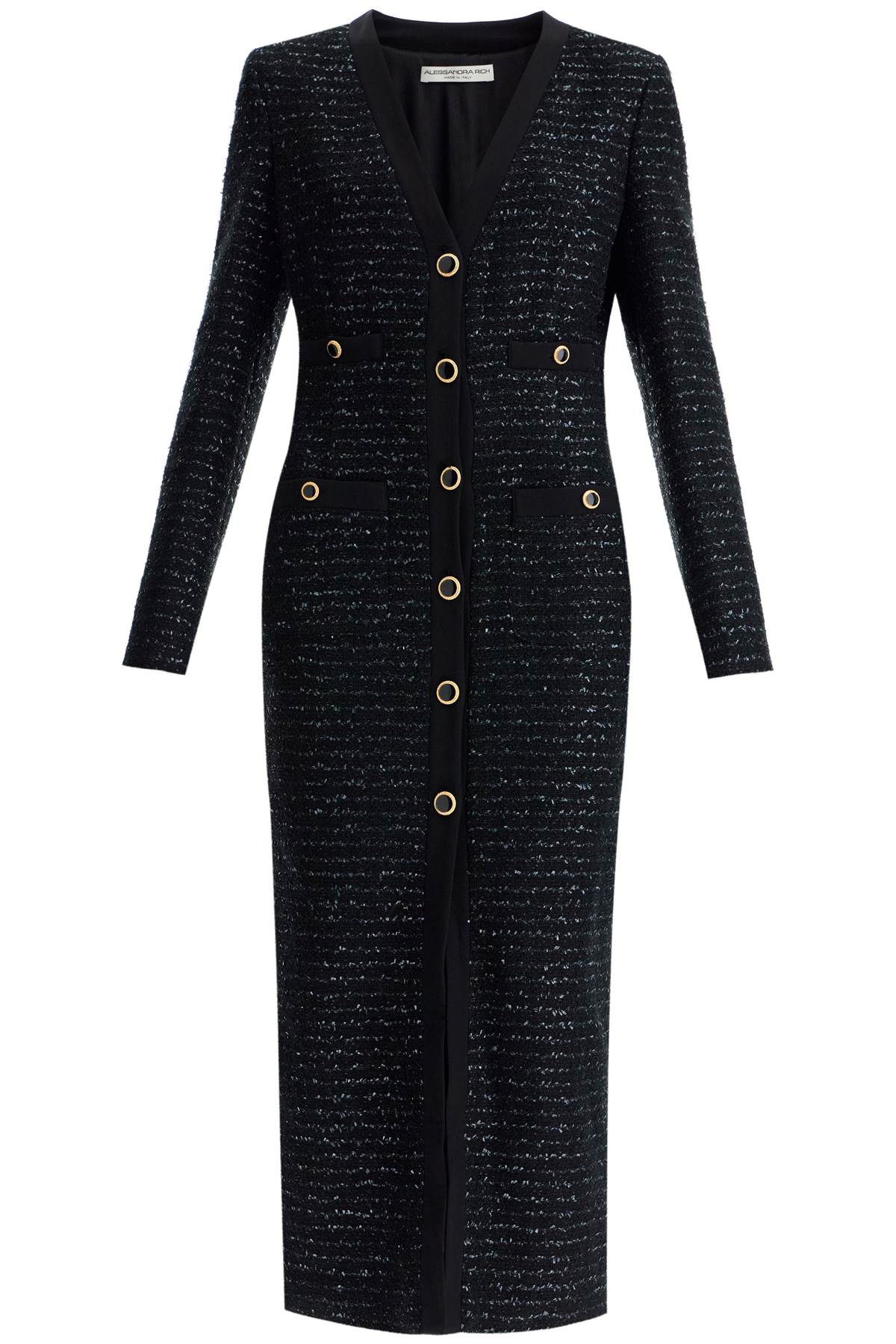 Alessandra Rich Midi Tweed Dress With Sequins   Black