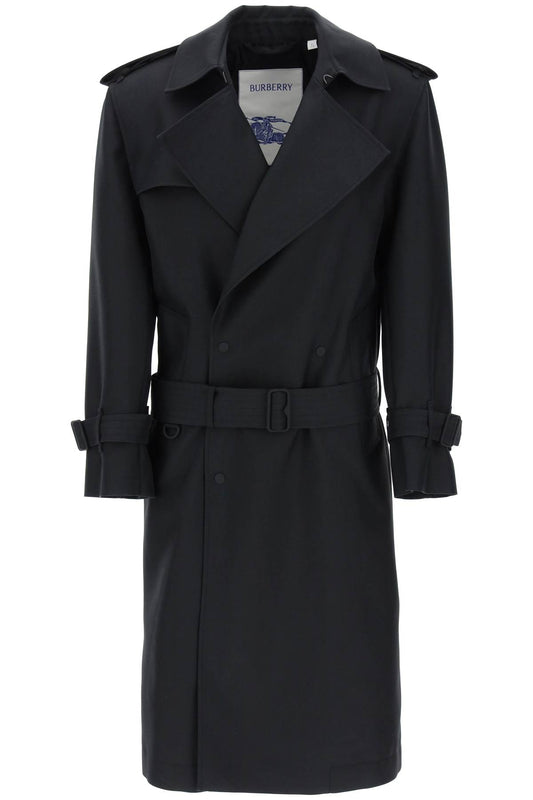 Burberry Double Breasted Silk Twill Trench Coat   Black