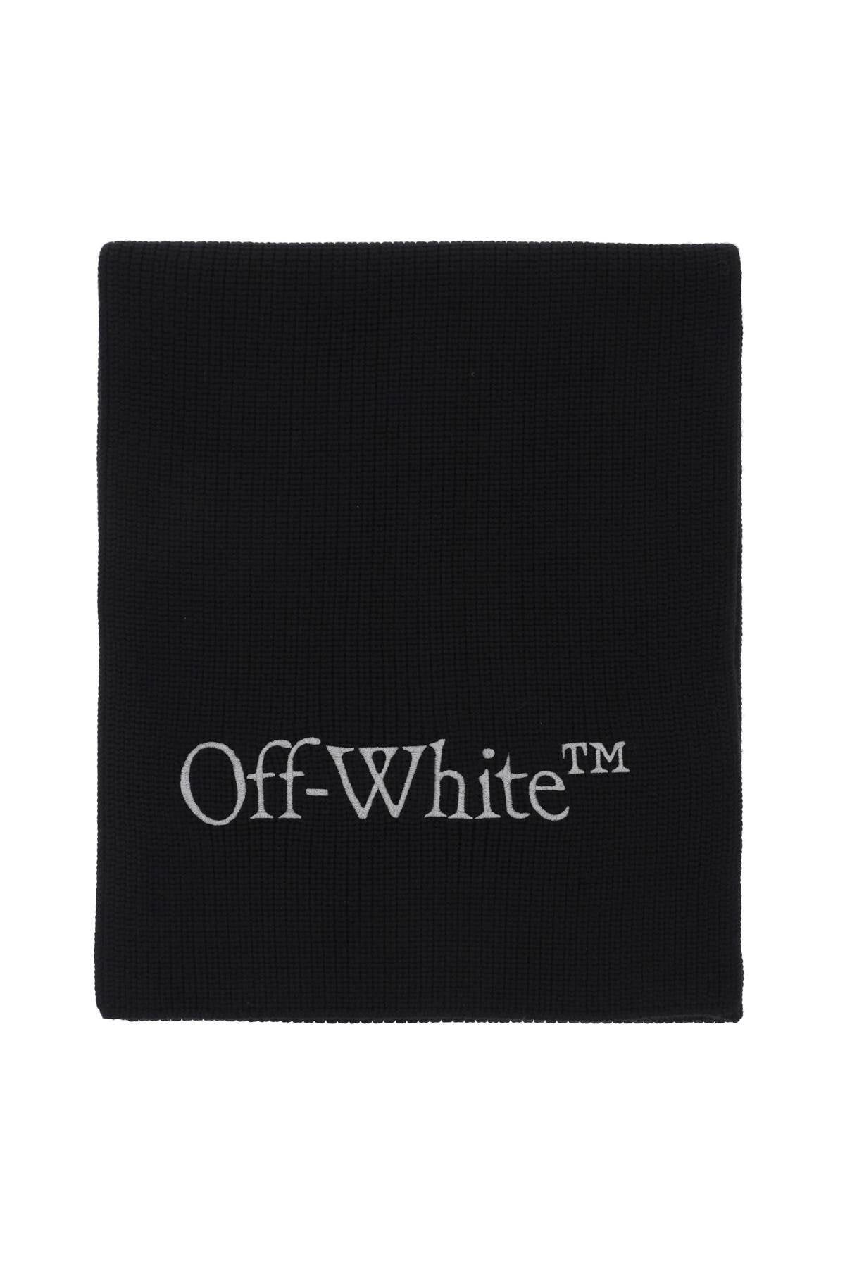 Off White Wool Scarf With Logo Embroidery   Nero
