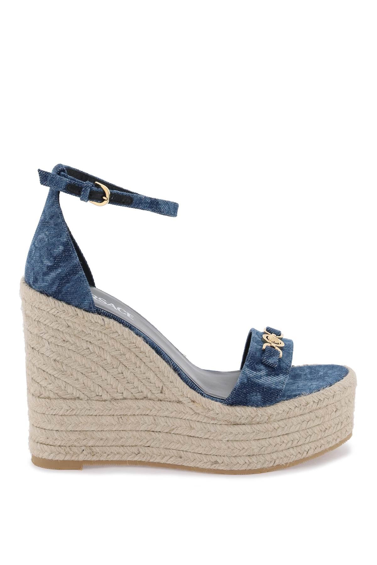 Versace denim barocco wedge sandals - VivaceVenus