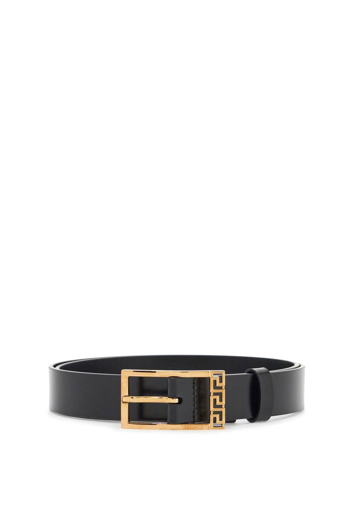 Versace black brushed calfskin belt 30 mm with geometric buckle - VivaceVenus