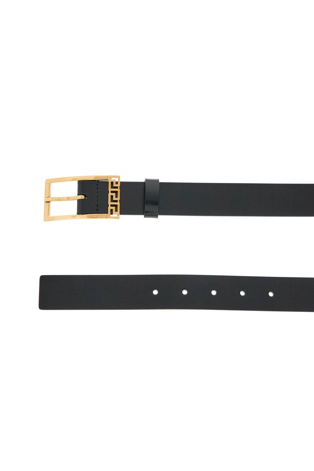 Versace black brushed calfskin belt 30 mm with geometric buckle - VivaceVenus