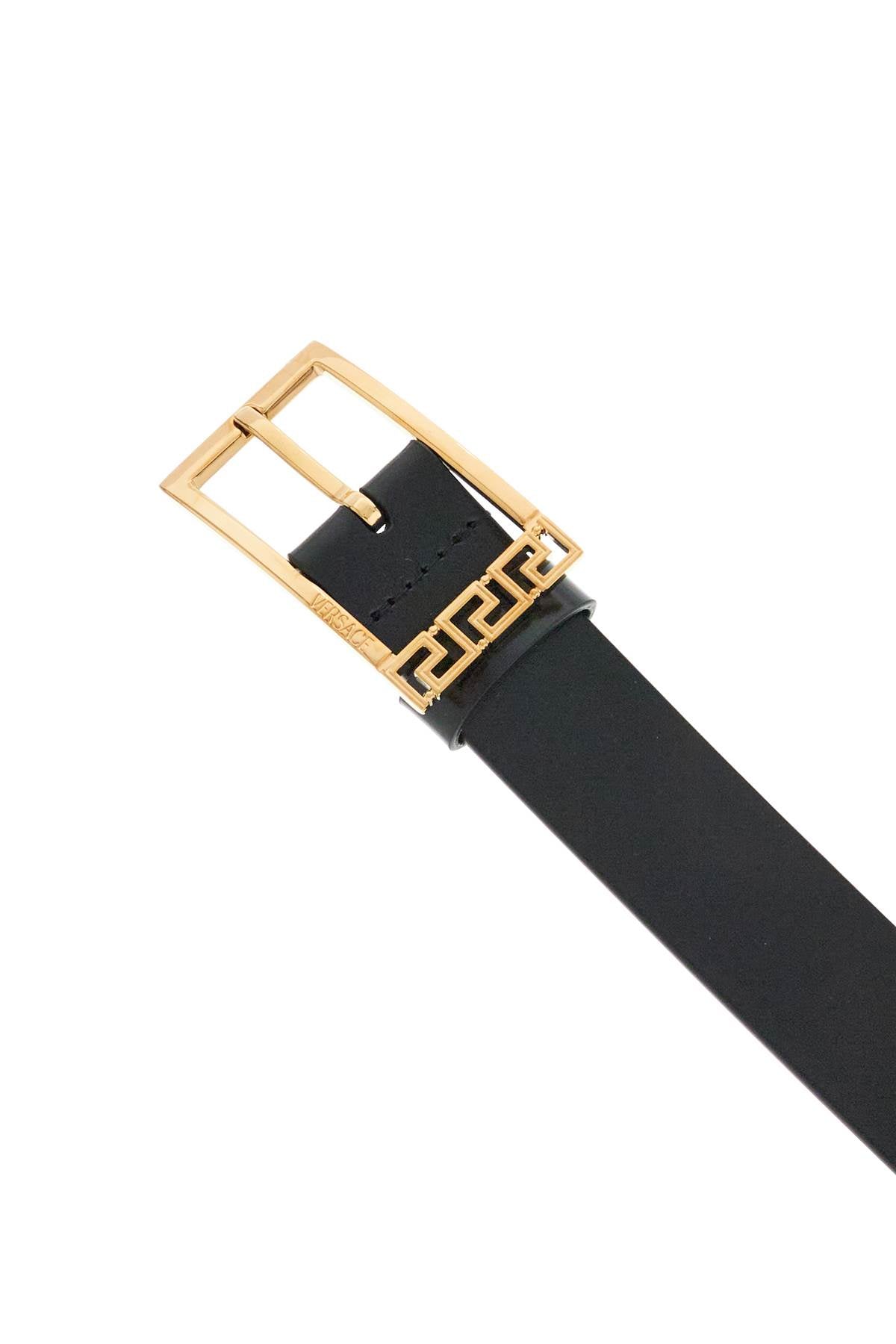 Versace black brushed calfskin belt 30 mm with geometric buckle - VivaceVenus