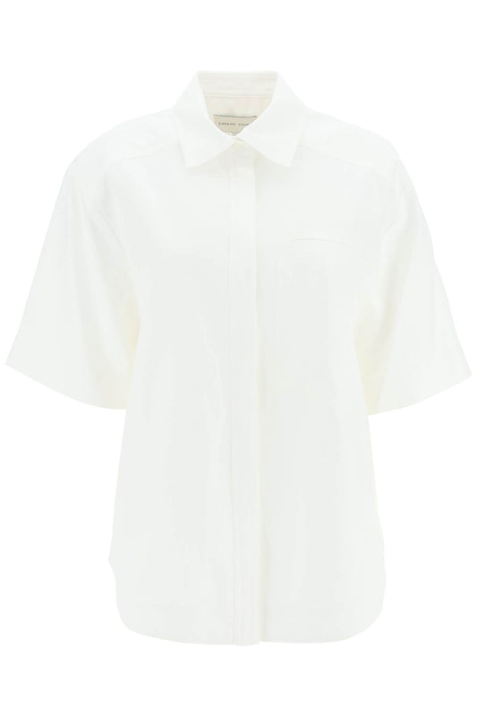 Loulou Studio Oversized Viscose And Linen Short Sleeved Shirt   Bianco