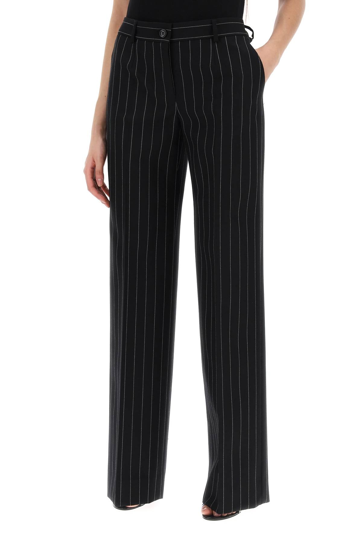 Dolce & Gabbana Striped Flare Leg Pants   Black