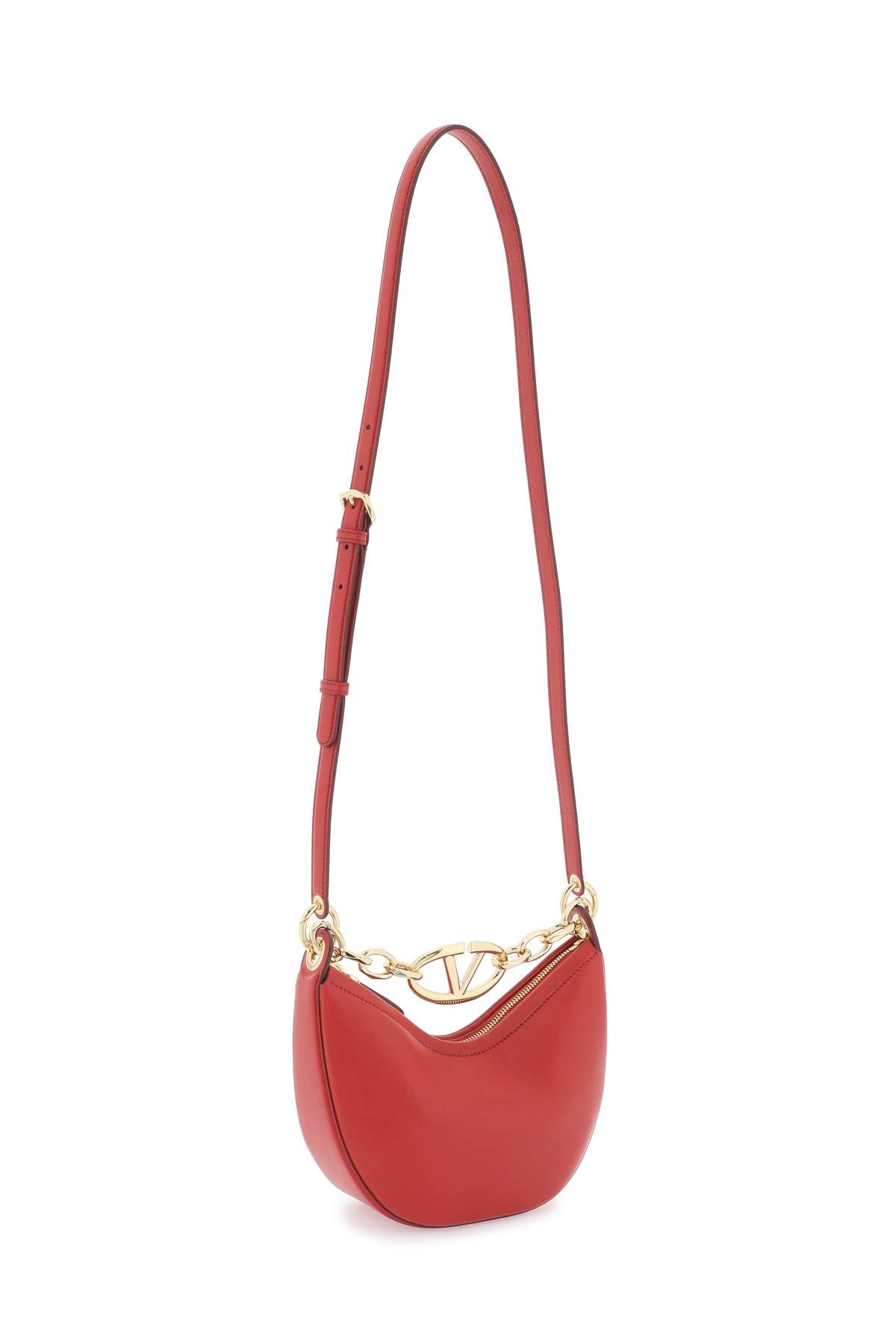 Valentino Garavani Mini Vlogo Moon Bag In Nappa Leather With Chain   Red