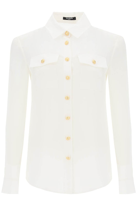 Balmain Crepe De Chine Shirt With Padded Shoulders   White