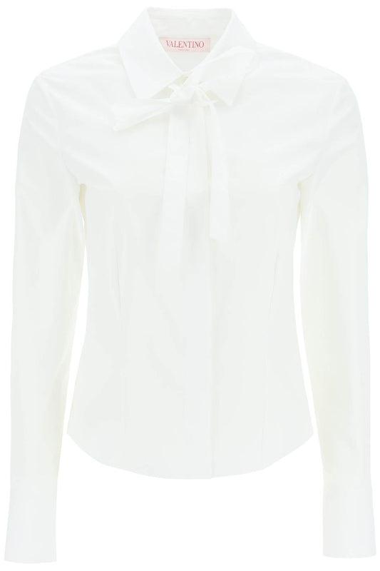 Valentino Poplin Shirt With Lavalliére Tie   Bianco