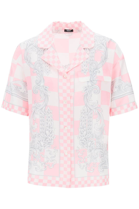 Versace Printed Silk Bowling Shirt In Eight   Pink