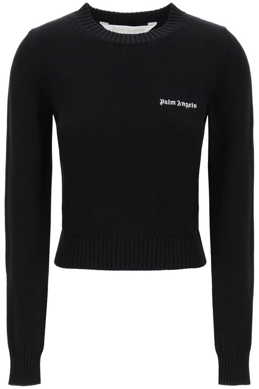 Palm Angels Cropped Pullover With Embroidered Logo   Nero