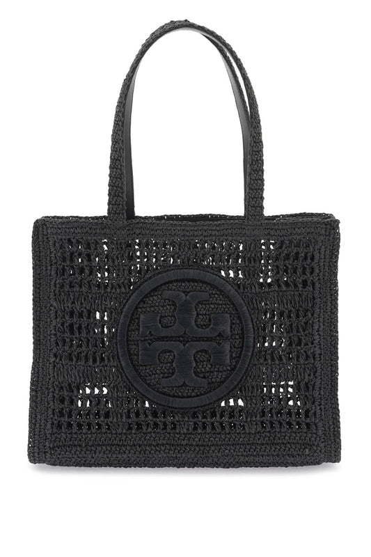 Tory Burch Ella Crochet Raffia Tote Bag In   Black