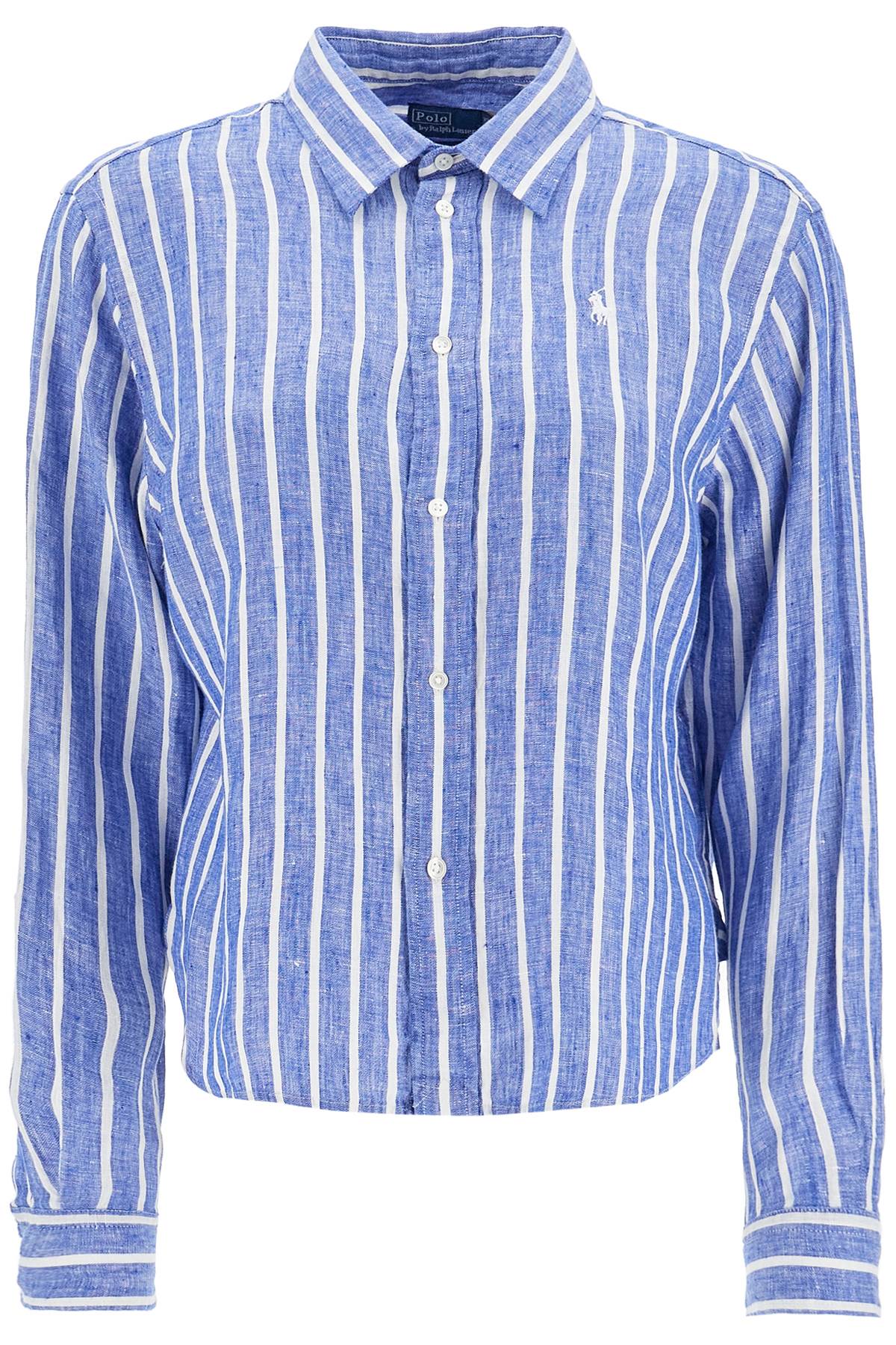 Polo Ralph Lauren camicia lino righe blu e bianca manica lunga regular - VivaceVenus