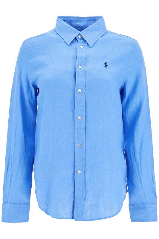 Polo Ralph Lauren long sleeve linen shirt harbor island blue for women - VivaceVenus