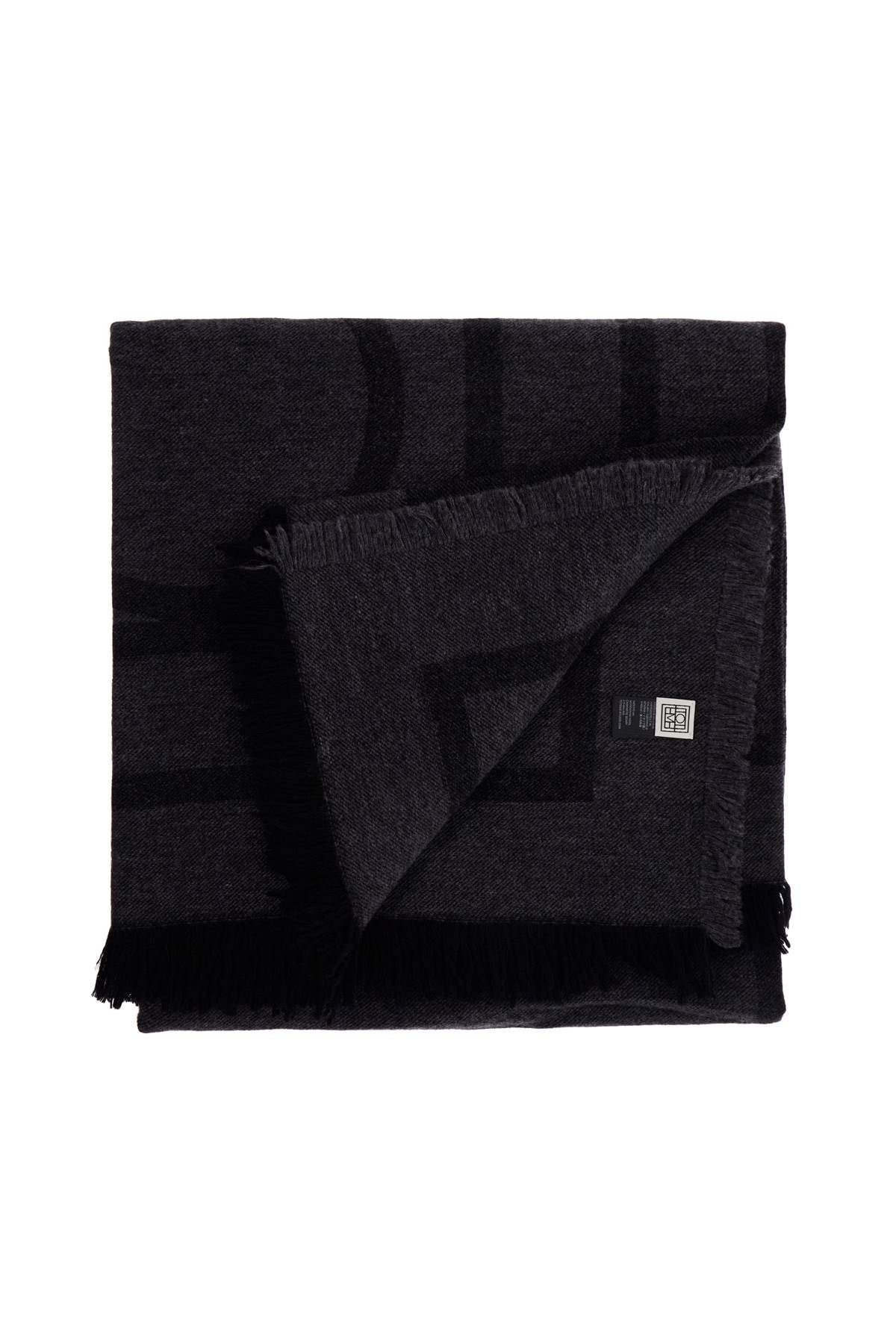 Toteme dark grey wool and cashmere scarf with monogram pattern - VivaceVenus