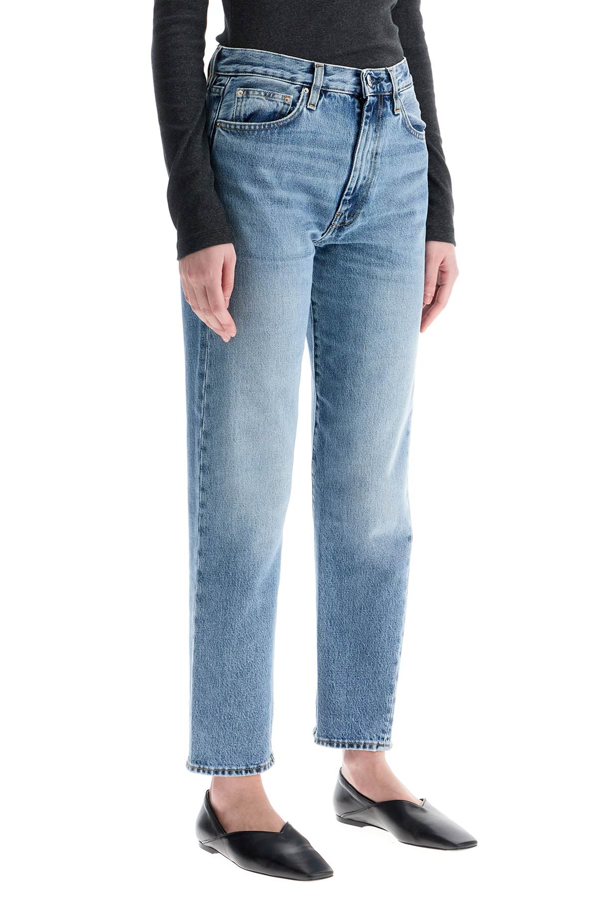 Toteme worn blue organic cotton jeans with twisted seams