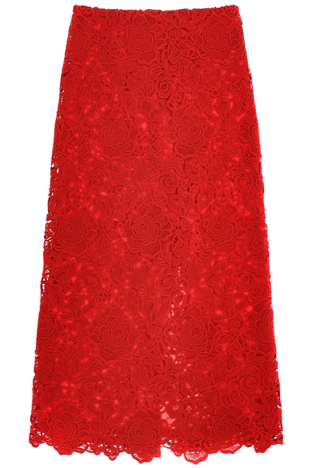 Valentino Garavani Floral Guipure Lace Pencil Skirt   Red