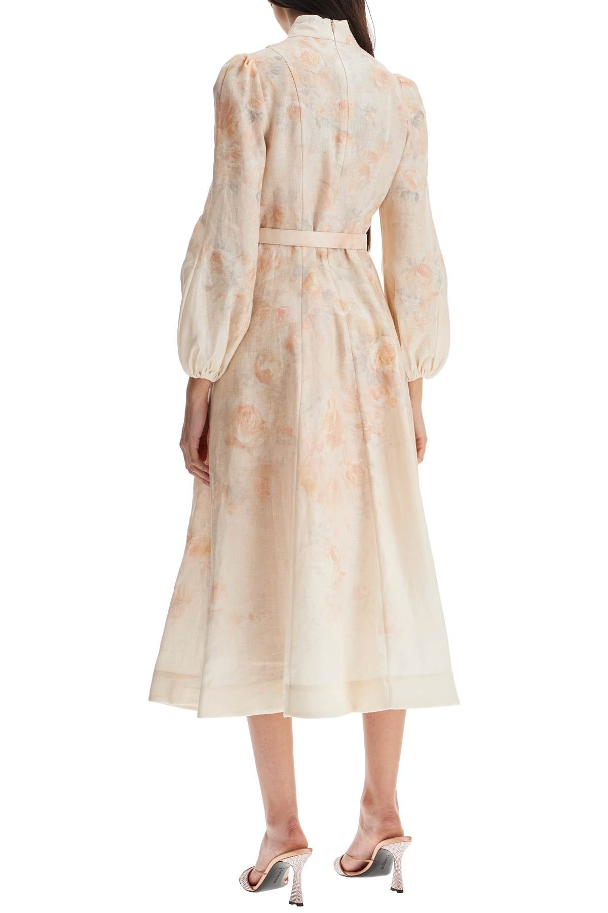 Zimmermann red floral linen midi dress with ruffled sleeves - VivaceVenus