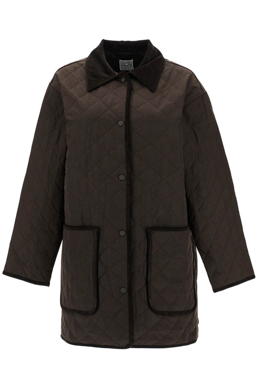 Toteme brown quilted barn jacket in recycled polyester and organic cotton with high collar - VivaceVenus