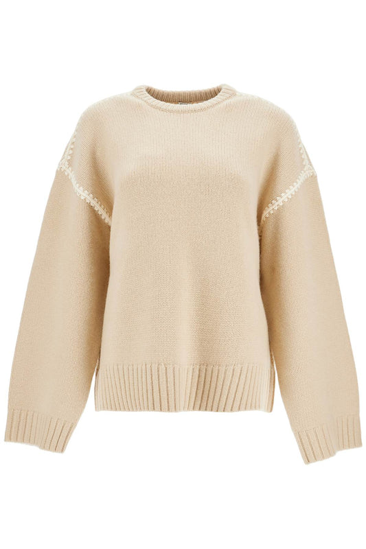 Toteme light beige wool and cashmere sweater with embroidery - VivaceVenus