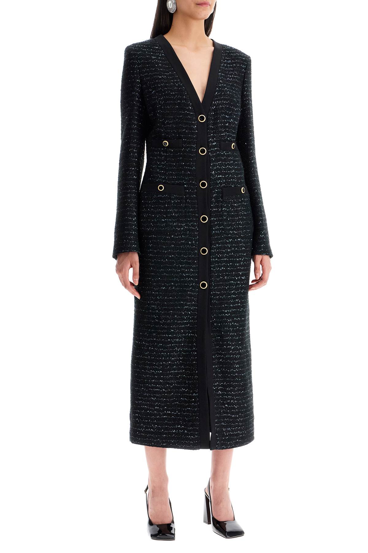 Alessandra Rich Midi Tweed Dress With Sequins   Black