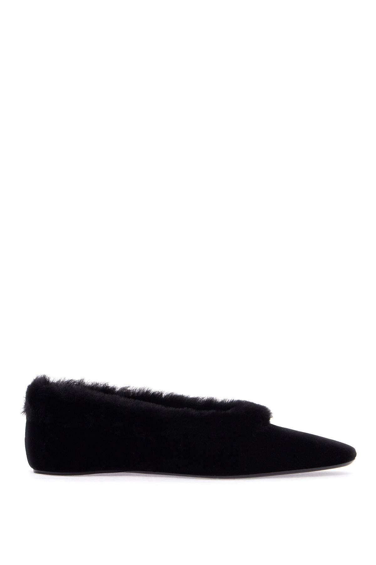 Toteme black velvet ballerinas with shearling trim - VivaceVenus