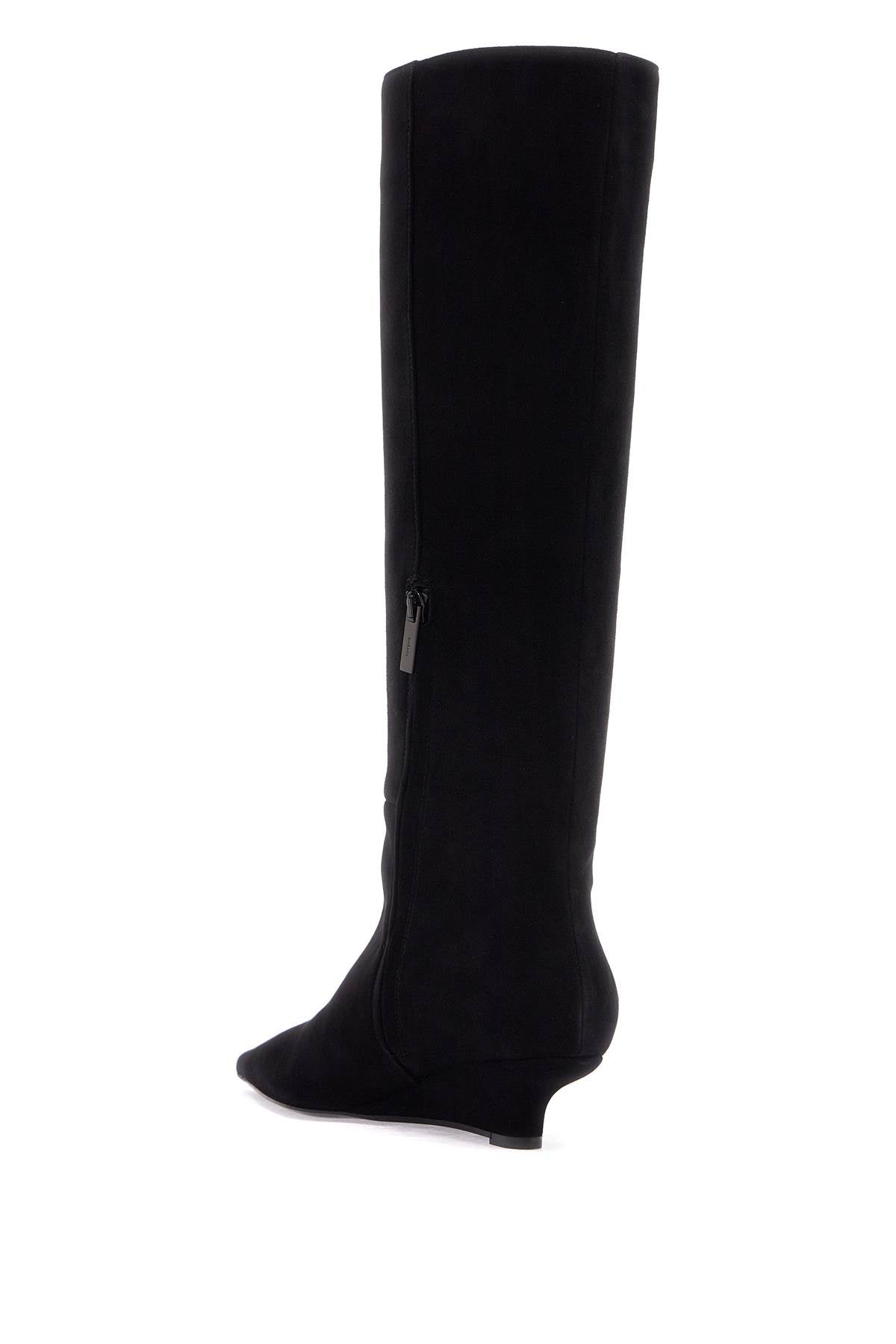 Toteme black suede knee-high boots with low heel - VivaceVenus