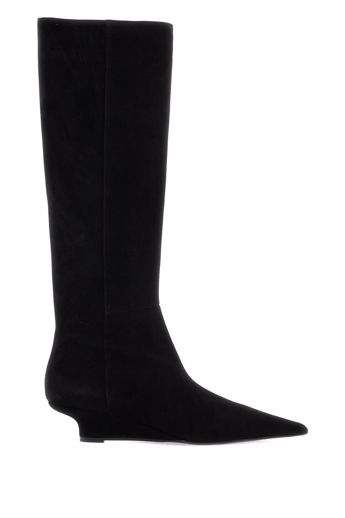 Toteme black suede knee-high boots with low heel - VivaceVenus