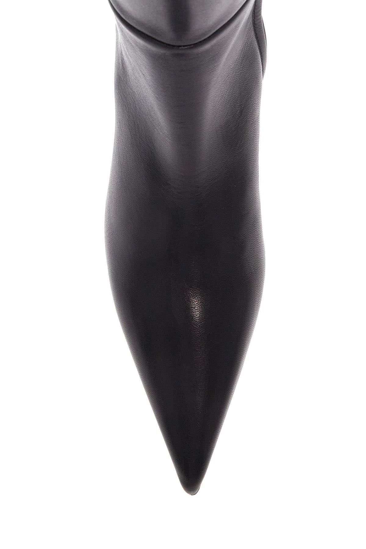 Toteme black leather knee-high boots with low heel and pointed toe - VivaceVenus