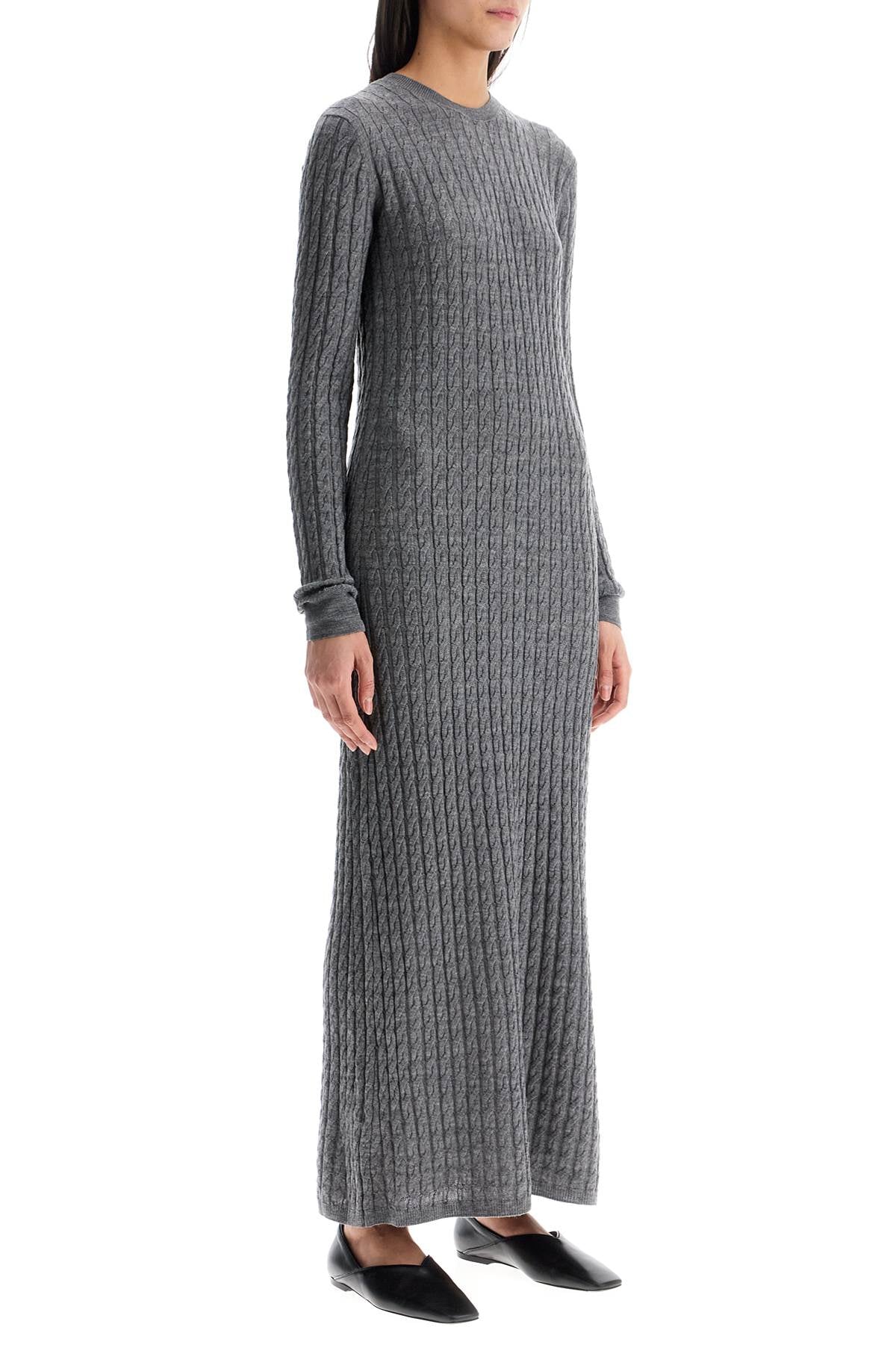 Toteme long dress in rws wool gray mélange with cable knit pattern - VivaceVenus