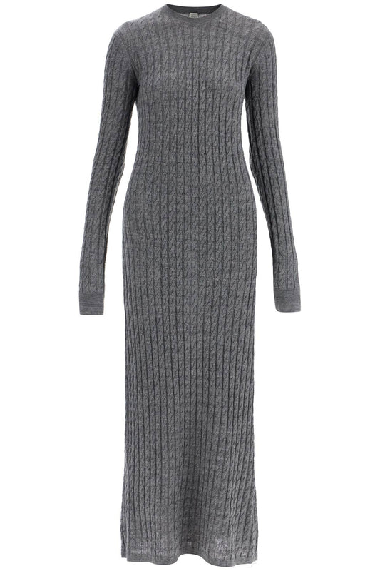 Toteme long dress in rws wool gray mélange with cable knit pattern - VivaceVenus