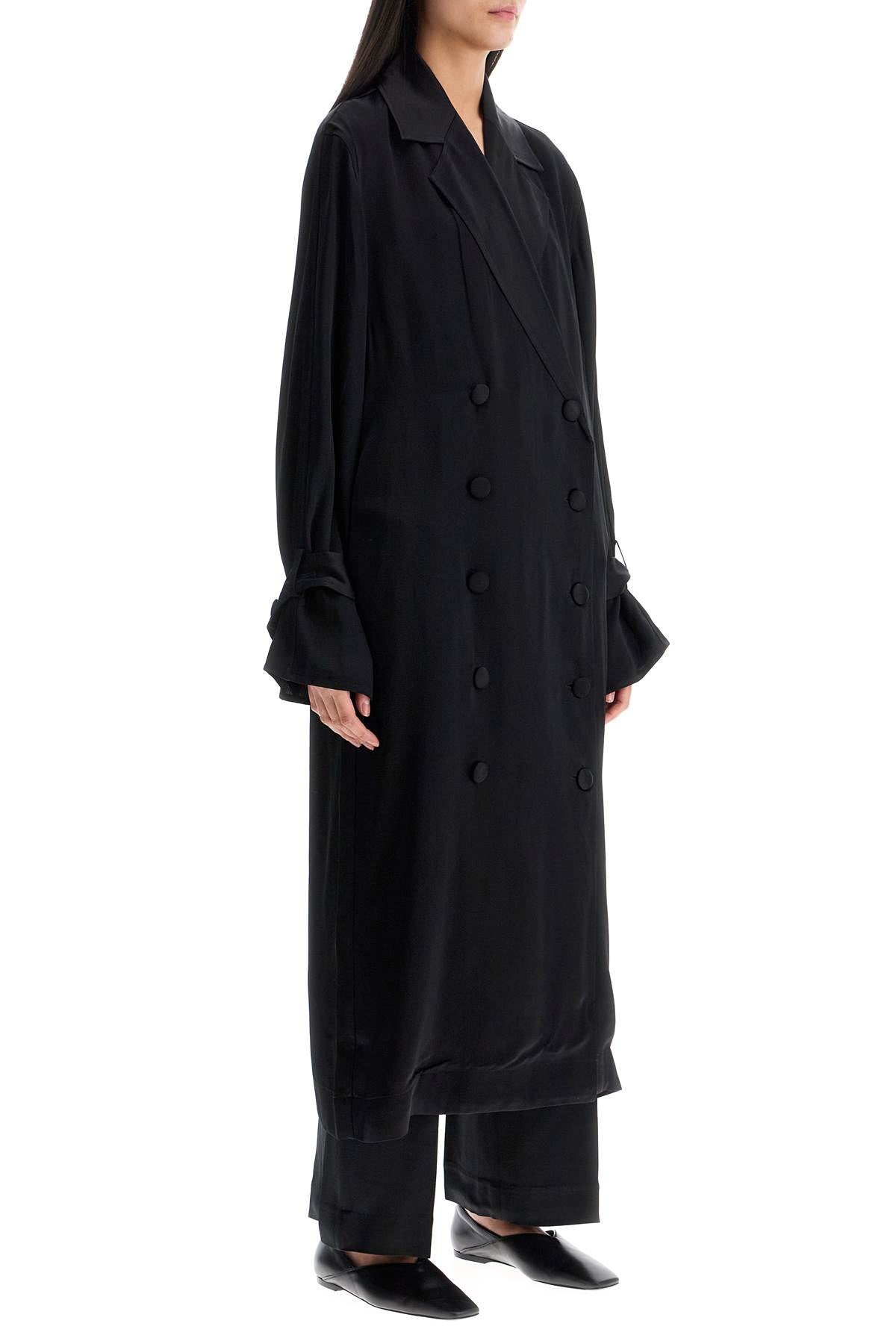 Toteme black satin viscose trench dress - VivaceVenus