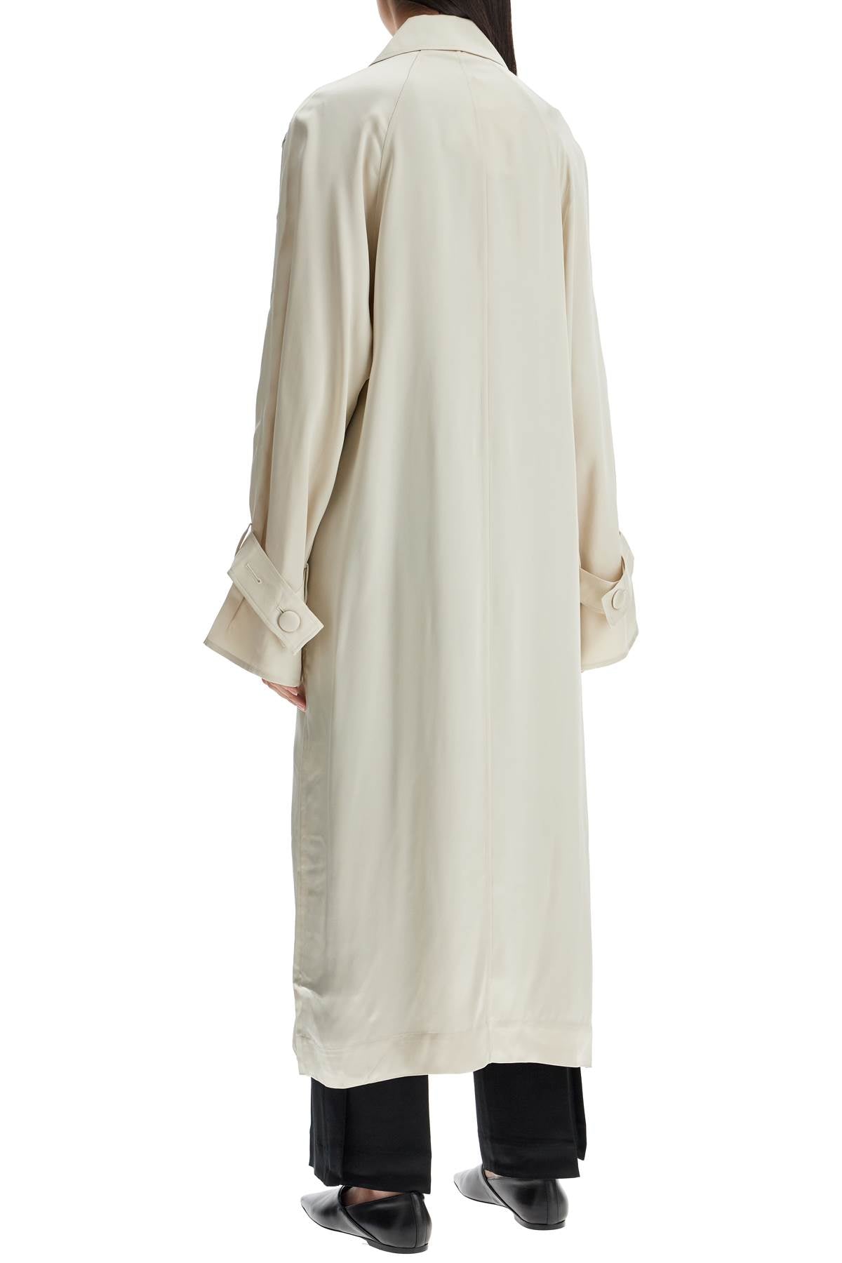 Toteme long white satin trench dress in viscose - VivaceVenus