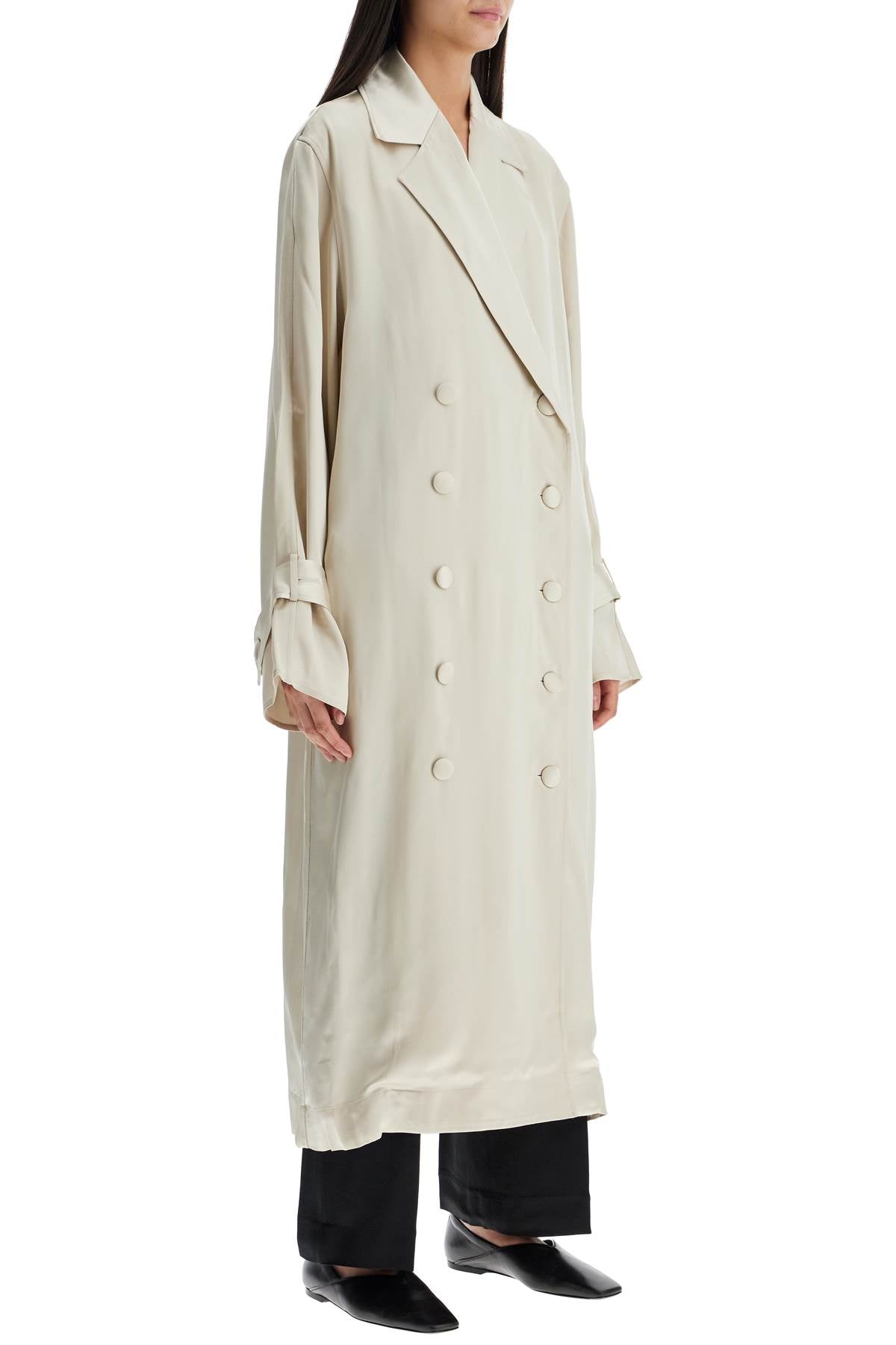 Toteme long white satin trench dress in viscose - VivaceVenus