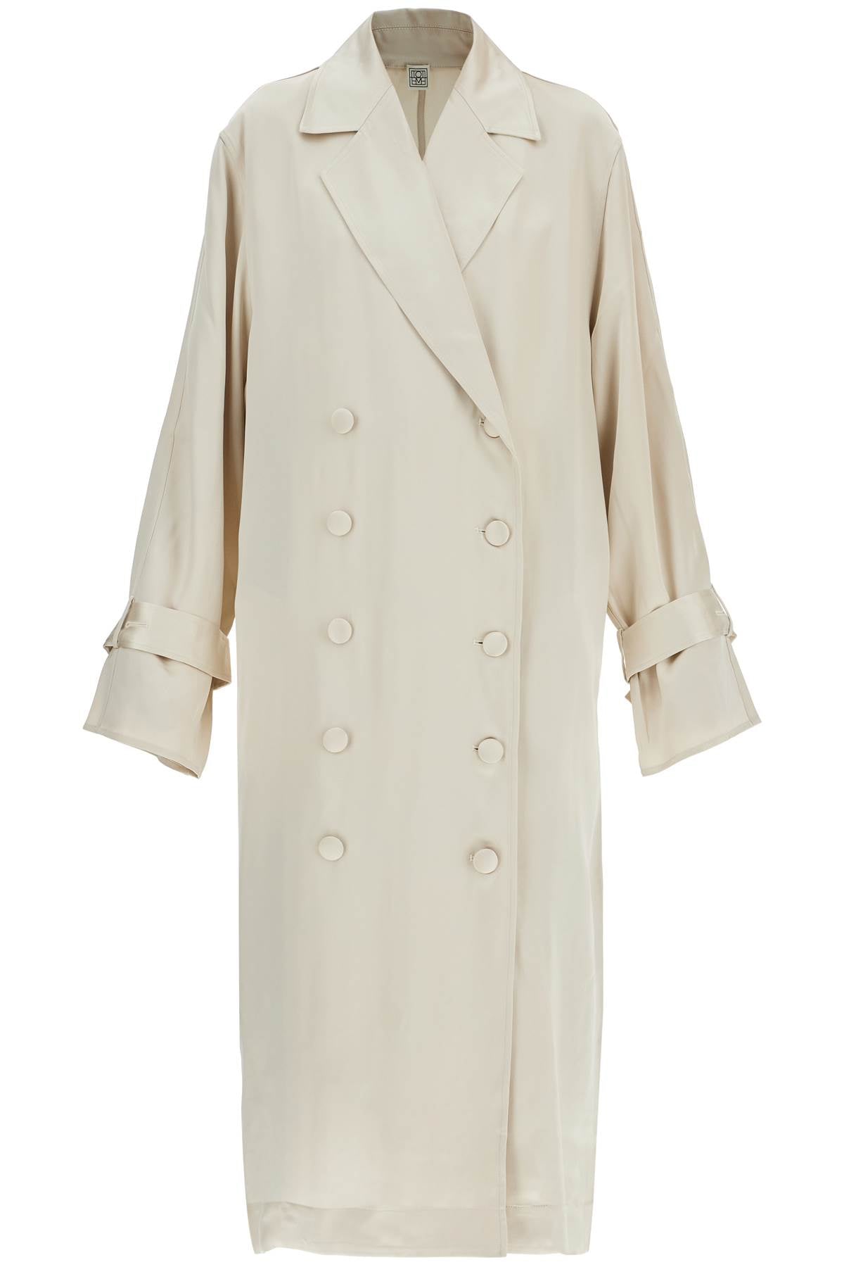 Toteme long white satin trench dress in viscose - VivaceVenus