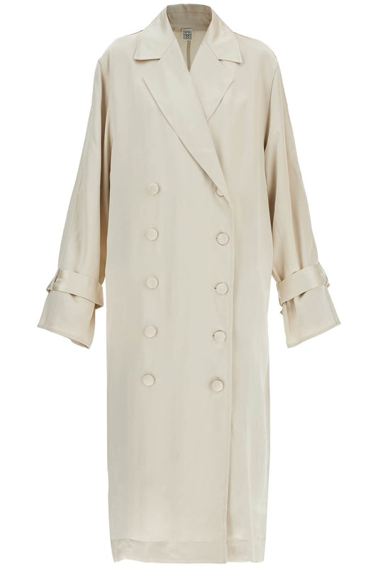 Toteme long white satin trench dress in viscose - VivaceVenus