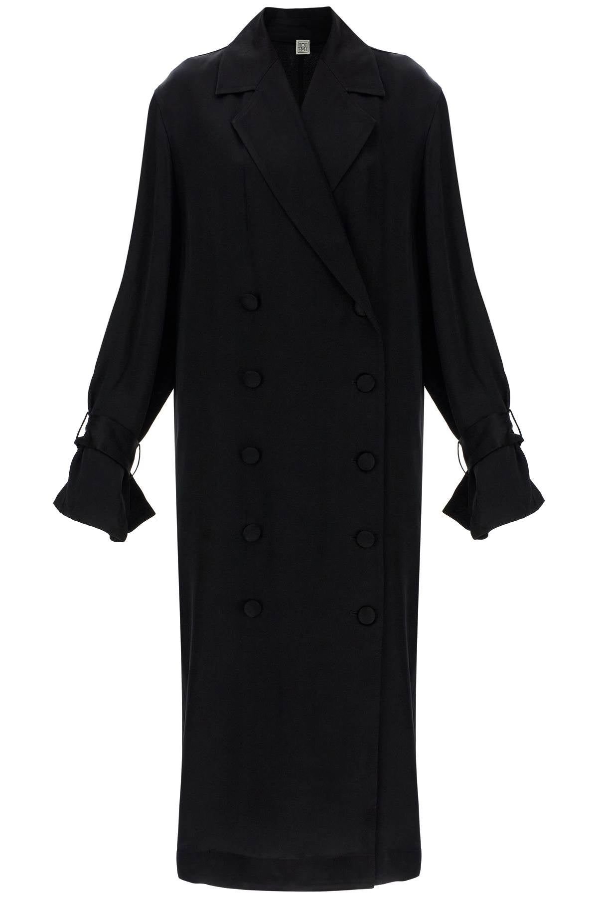 Toteme black satin viscose trench dress - VivaceVenus