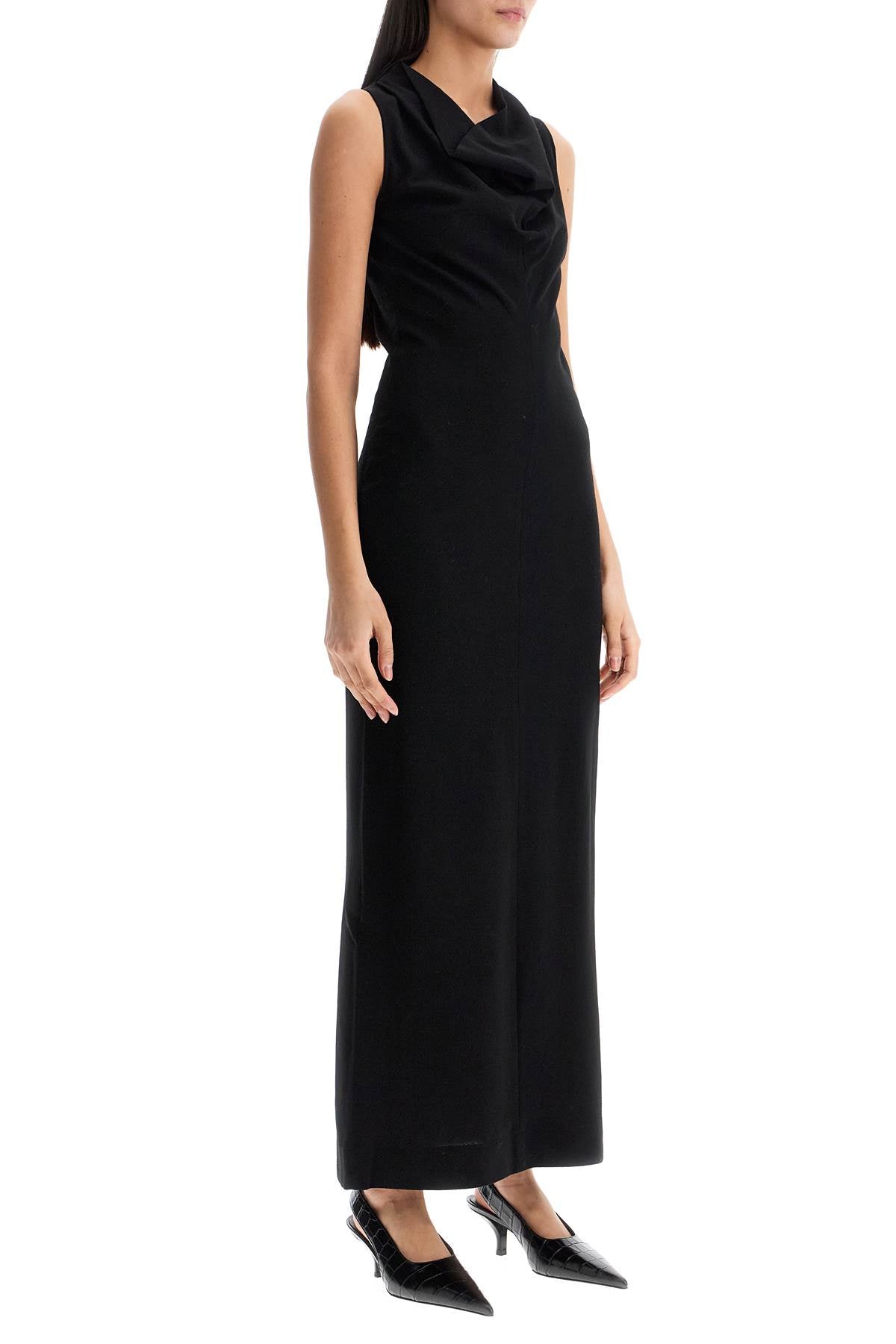 Toteme maxi dress in black wool with cowl neck sleeveless - VivaceVenus