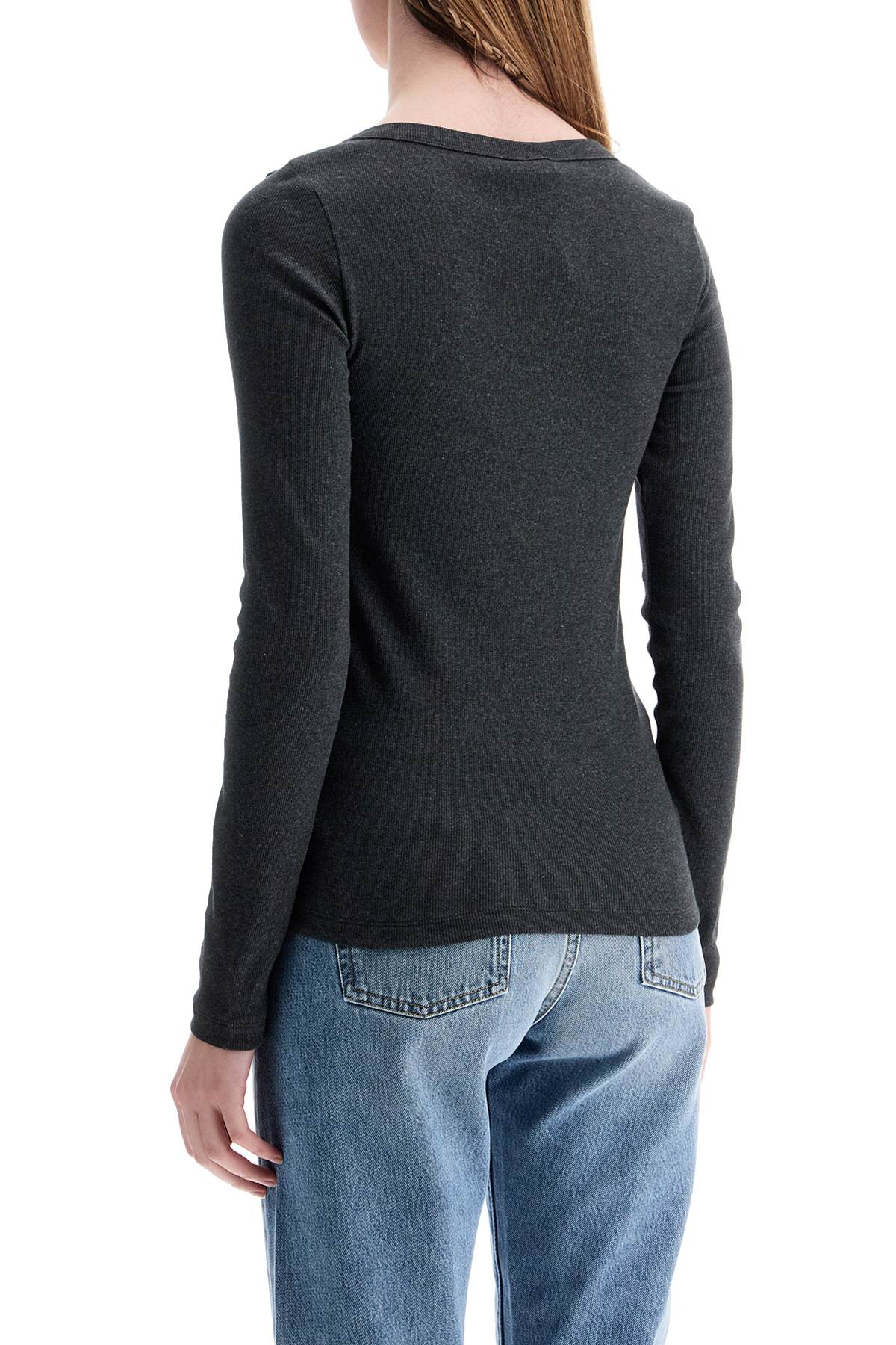 Toteme organic cotton charcoal melange ribbed top with wide neck - VivaceVenus