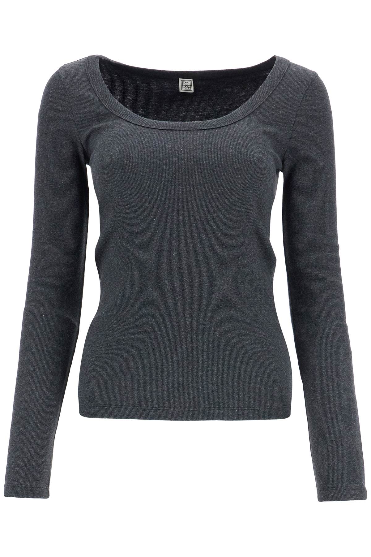 Toteme organic cotton charcoal melange ribbed top with wide neck - VivaceVenus