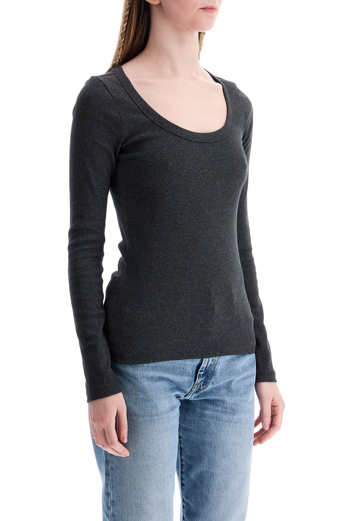 Toteme organic cotton charcoal melange ribbed top with wide neck - VivaceVenus